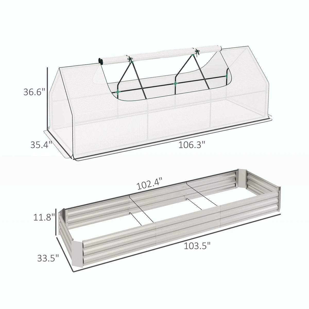 8.6 x 3 x 1ft Raised Garden Bed with Mini Greenhouse, White