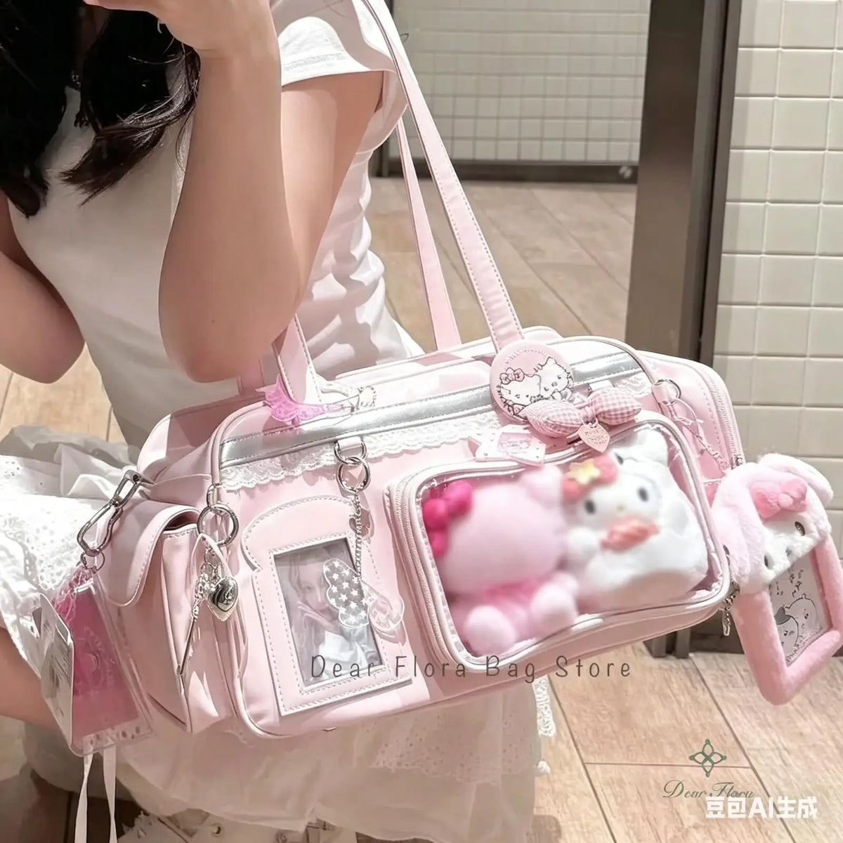 Y2K New Concert Ita Bag JK Large Capacity Shoulder Bag Cute Girl Transparent Backpack Exhibition DIY Badge Display Crossbody Bag