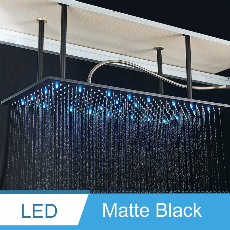 Shinesia LED Bathroom Shower Faucet 40*80cm Large Rainfall Waterfall Shower System Set Ceiling Mounted Black/Brushed Gold