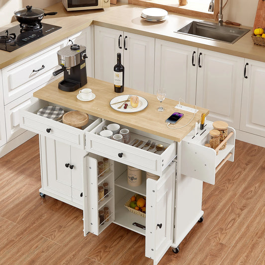 Wooden Mobile Kitchen Island Drop Leaf Drawers With Power Outlet