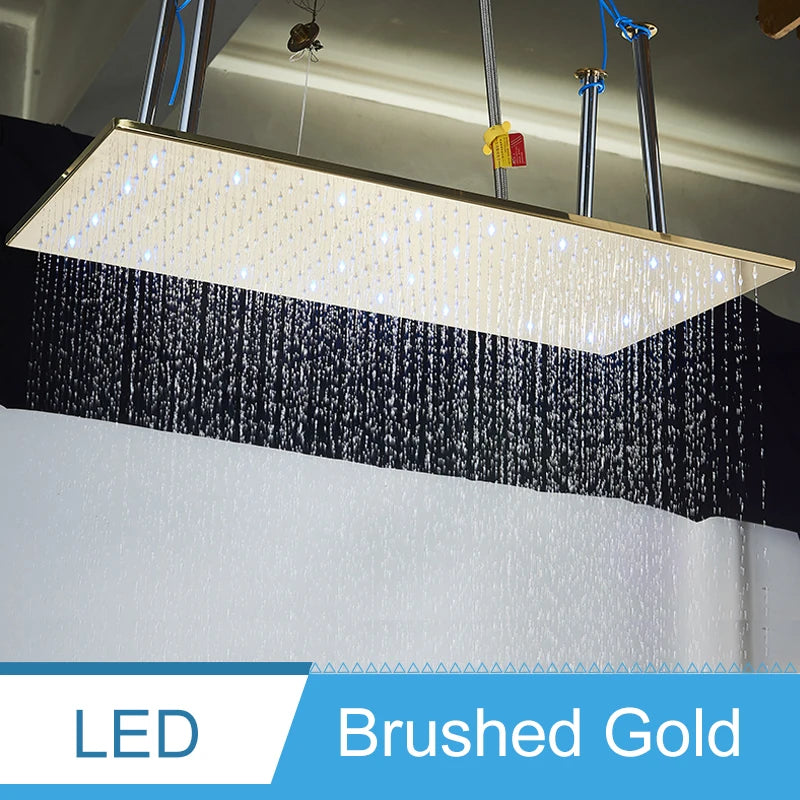 Shinesia LED Bathroom Shower Faucet 40*80cm Large Rainfall Waterfall Shower System Set Ceiling Mounted Black/Brushed Gold