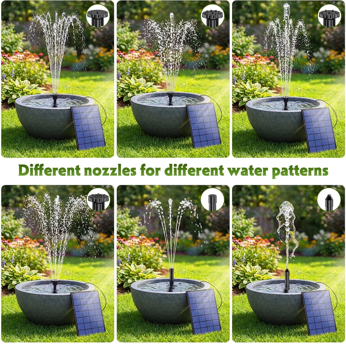 Solar Water Fountain Pump With Six Nozzles For Garden Ponds
