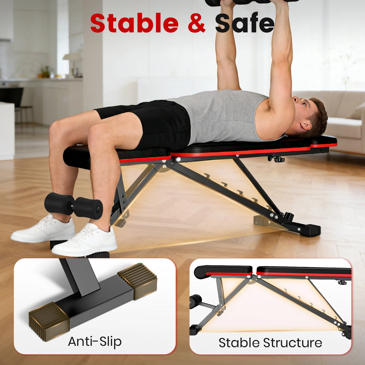 Multifunctional Foldable Dumbbell Bench Adjustable Home Gym Bench with 700 lb Capacity 6-Backrest Positions for Arms Muscle Chest Press Strength Training Full Body