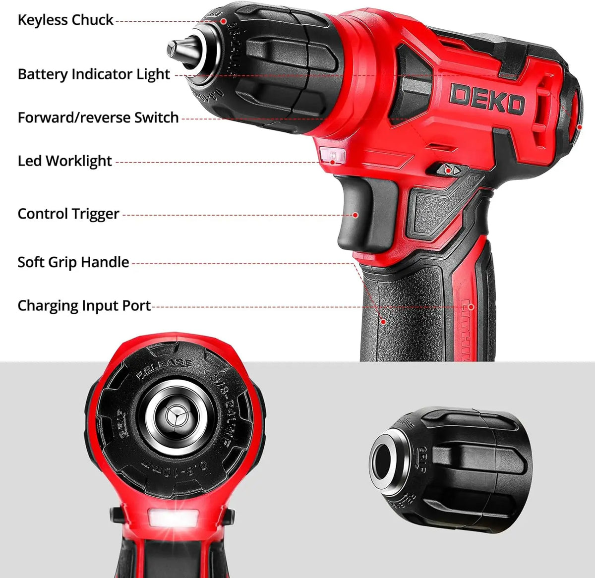 DEKO Cordless Drill Home Tool Kit With Hand Tools Set