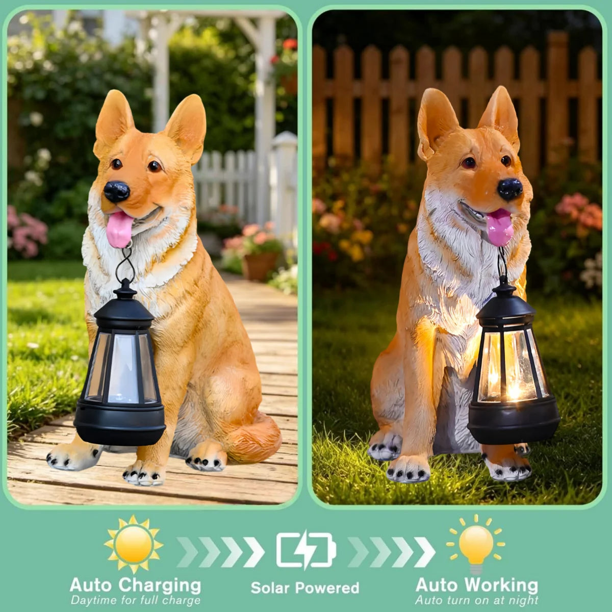 Outdoor Garden Solar Statue Light, Garden Solar Powered Shepherd Dog Labrador Retriever Statue Light, Resin Solar Powered Statue Decoration of German Shepherd Dog Labrador Retriever with Lantern, for Yard Patio Lawn Balcony H