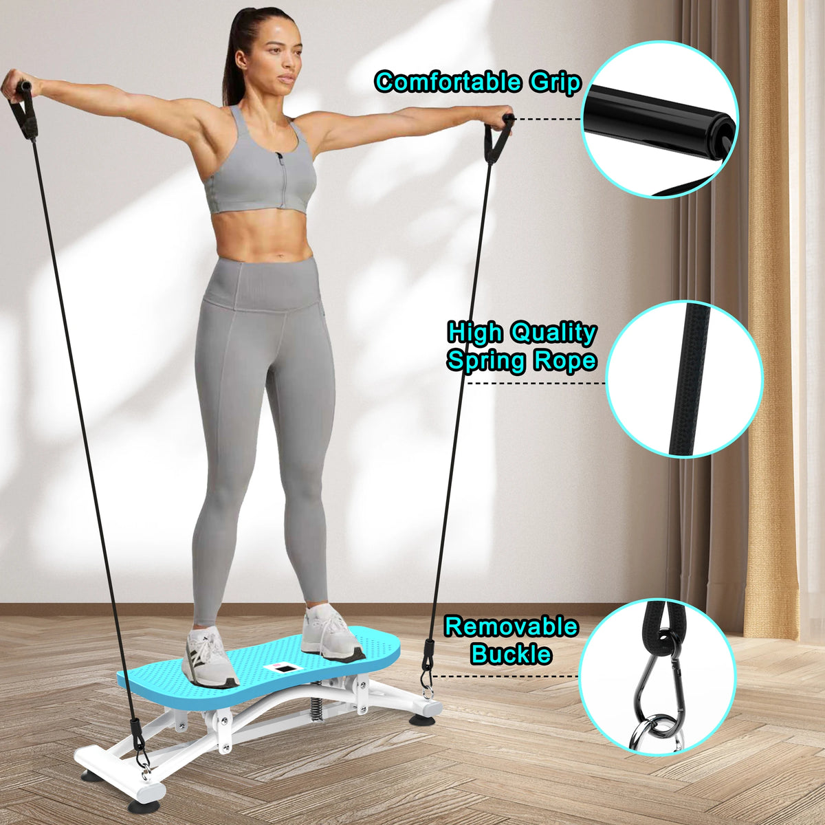 Sliding Ski Simulator Machine for Home Gym, Indoor Skiing Fitness Equipment with Resistance Bands, Full Body Cardio Workout Trainer for Core & Legs, Non-Slip Base, 300LBS Capacity