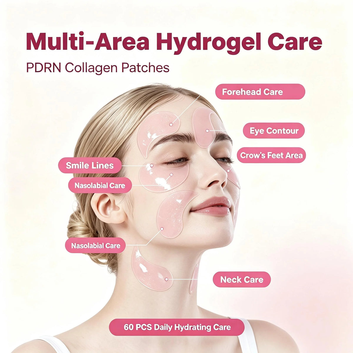 Korean PDRN Hydrogel Eye Masks with Collagen - Cooling Under Eye Patches for Dark Circles, Depuffing, Smoothing - Daily Gentle Skincare Treatment (Easy to Apply Patch)