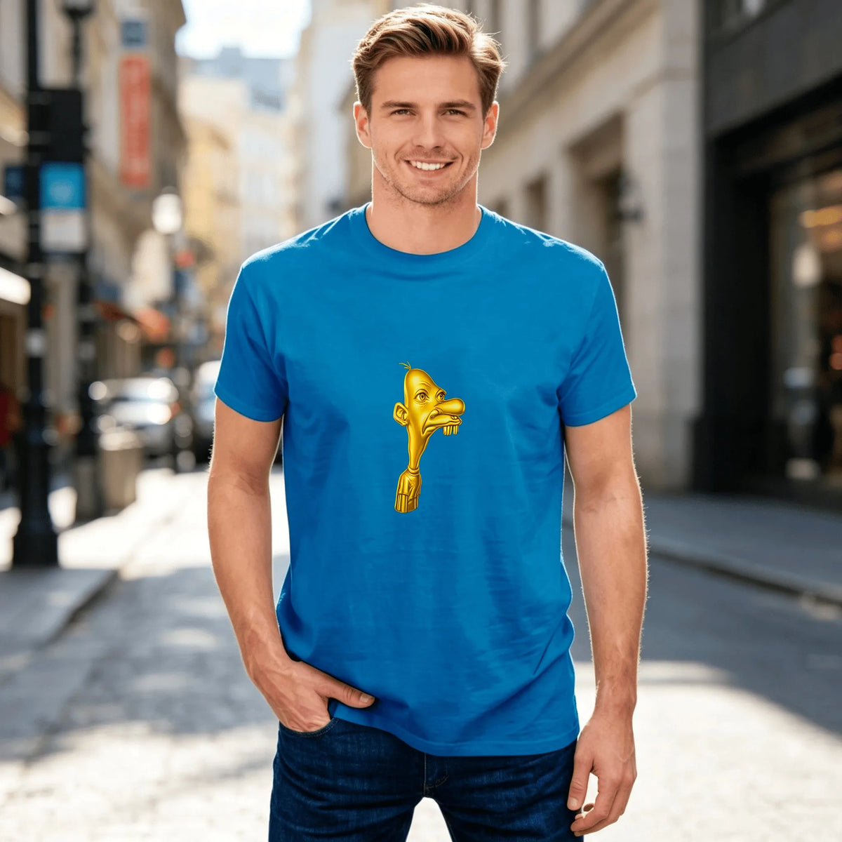 Golden Cartoon Character Head T-Shirt Men Women Vintage Graphic Print Casual Cotton Short Sleeve