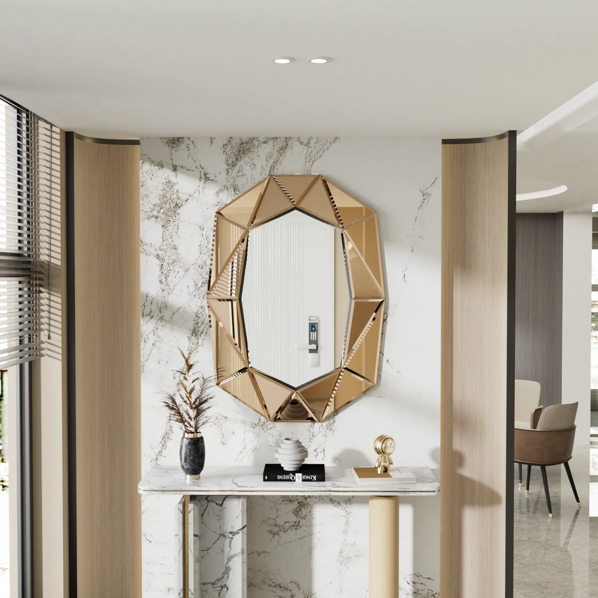 Asymmetrical Mirror Irregular Decorative Wall Mirror with Beveled Diamond Edge for Bedroom Living Room Entryway Hall Accent Mirror