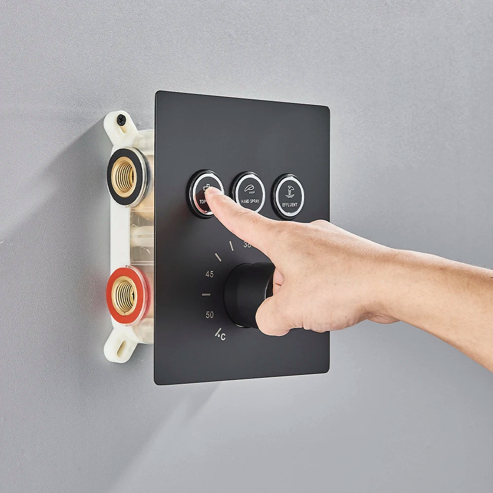 Black Embedded Ceiling Shower Head Intelligent Remote Control LED Rainfall Shower Set High Flow Waterfall Concealed Tap