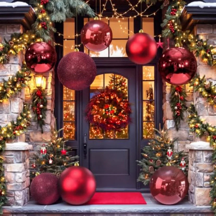 8 Pack Extra Large Christmas Ornament Balls for Tree Decoration, Glass, Wine Red, Shatter-Resistant and Glossy Finish