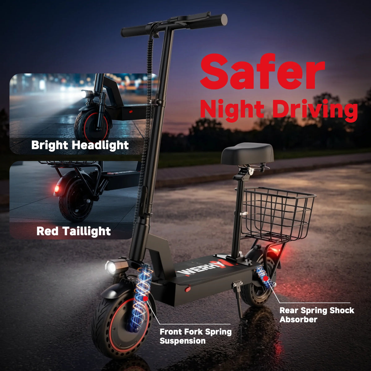 AOVOPRO 500W Foldable Electric Bicycle With Basket And Dual Suspension