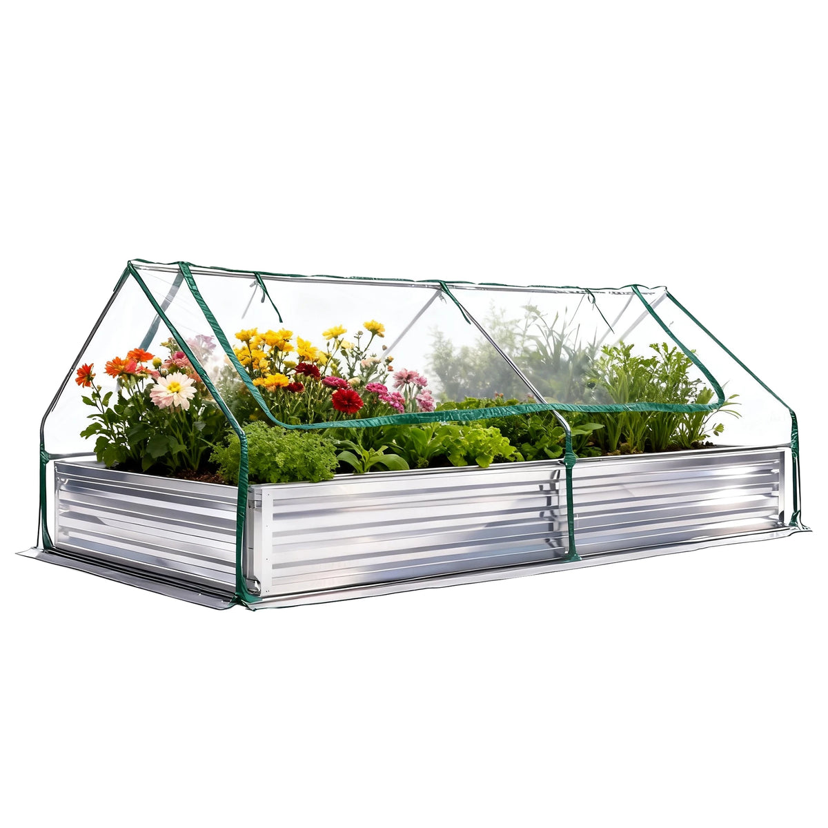 JHK 6x3x2ft Large Metal Garden Bed Galvanized Raised Garden Bed with Cover Planter Box Outdoor for Deep-Rooted Vegetables Flower