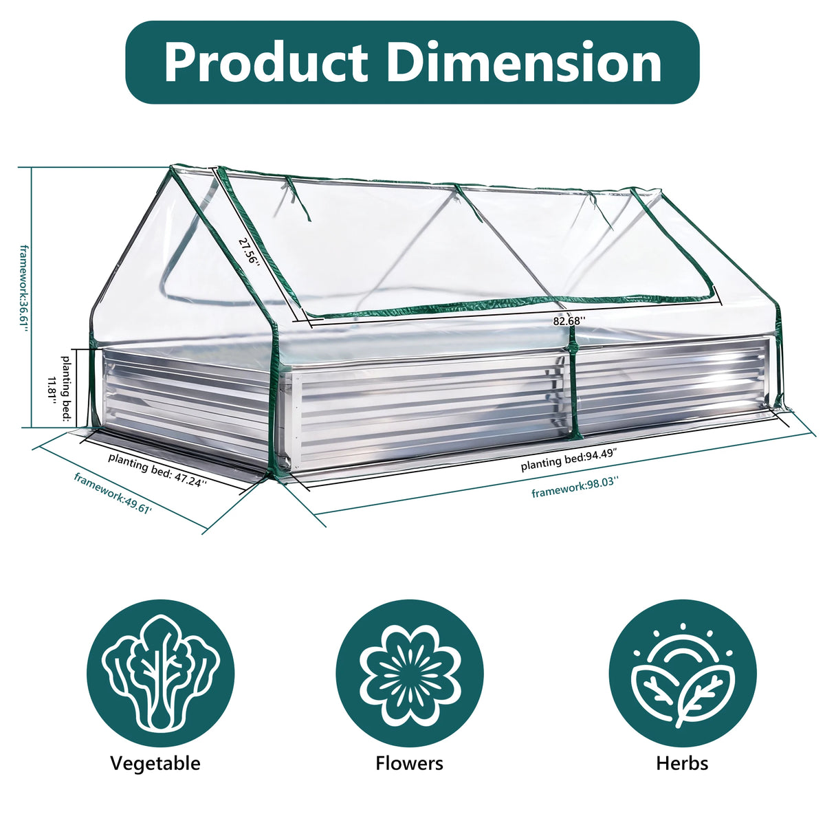 JHK 6x3x2ft Large Metal Garden Bed Galvanized Raised Garden Bed with Cover Planter Box Outdoor for Deep-Rooted Vegetables Flower
