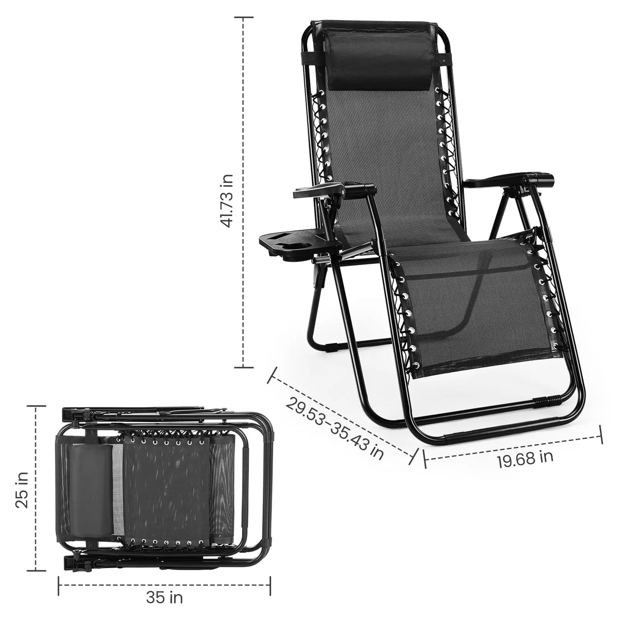 JHK Portable Zero Gravity Patio Lounge Chair With Cup Holder