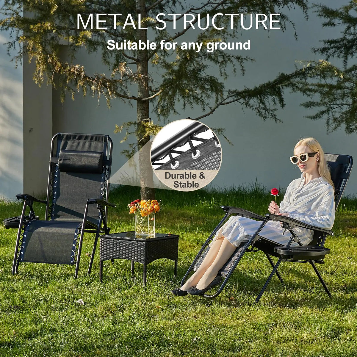 JHK Portable Zero Gravity Patio Lounge Chair With Cup Holder