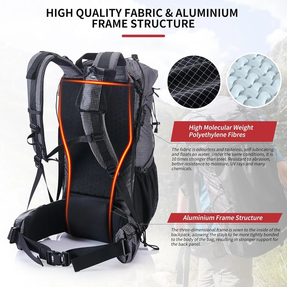 Naturehike Large Capacity Outdoor Hiking Backpack With Rain Cover