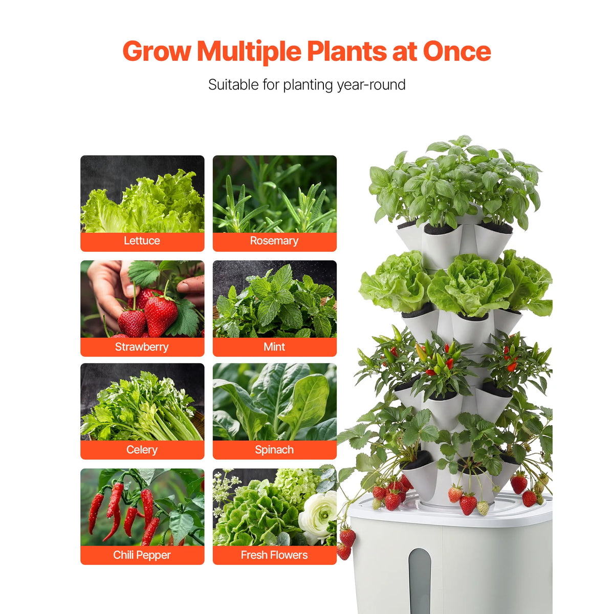 SucceBuy Hydroponic Tower 20/30/45/50 Pods 4/6/9/10 Tiers Hydroponics Growing System Kit with 20L Water Tank & Pump for Herbs