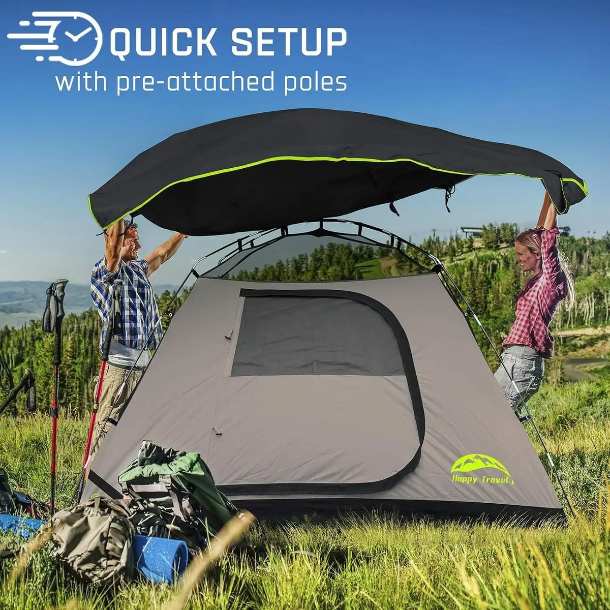 Happy Travel Camping Tent, 4/6 Person Dome Tents for Camping with Rainfly