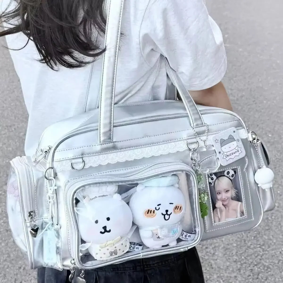 Y2K New Concert Ita Bag JK Large Capacity Shoulder Bag Cute Girl Transparent Backpack Exhibition DIY Badge Display Crossbody Bag