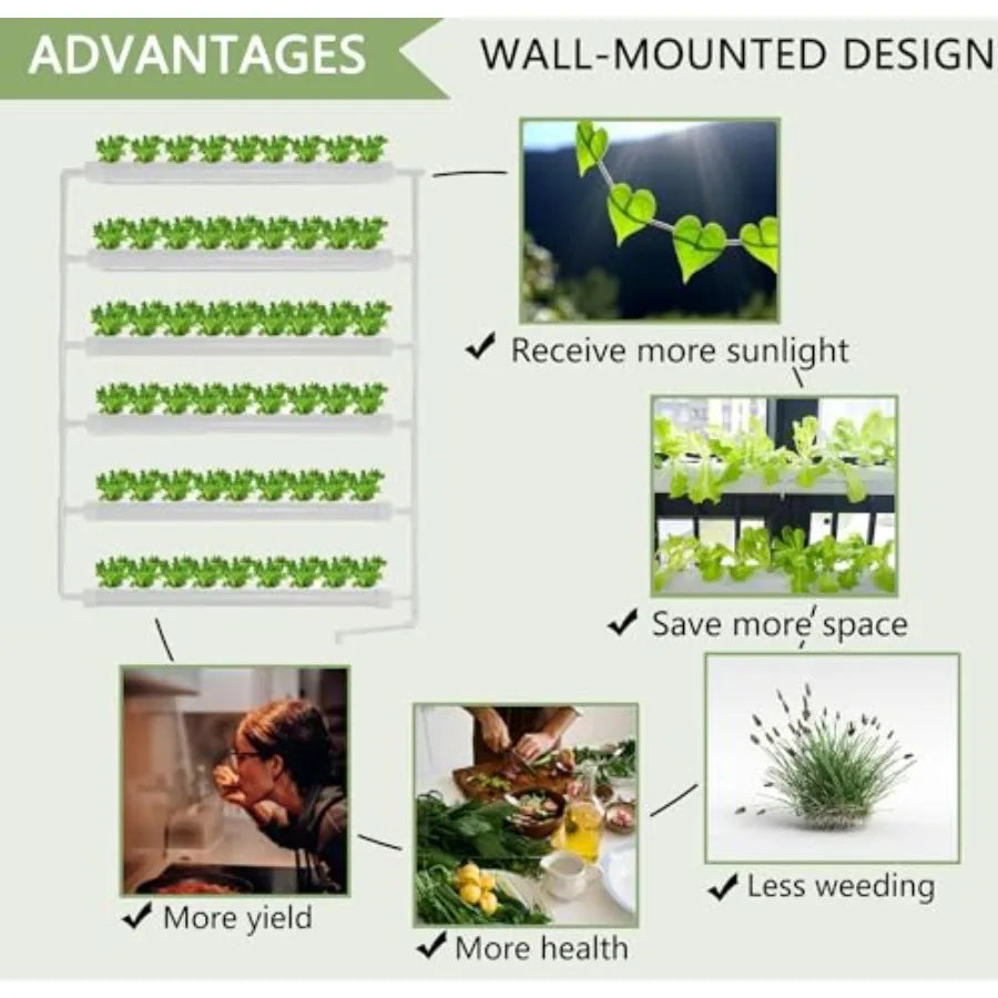 Hydroponics growing system for indoor gardening, ABS plastic, white, 54-hole wall-mounted design with water pump, nest basket a