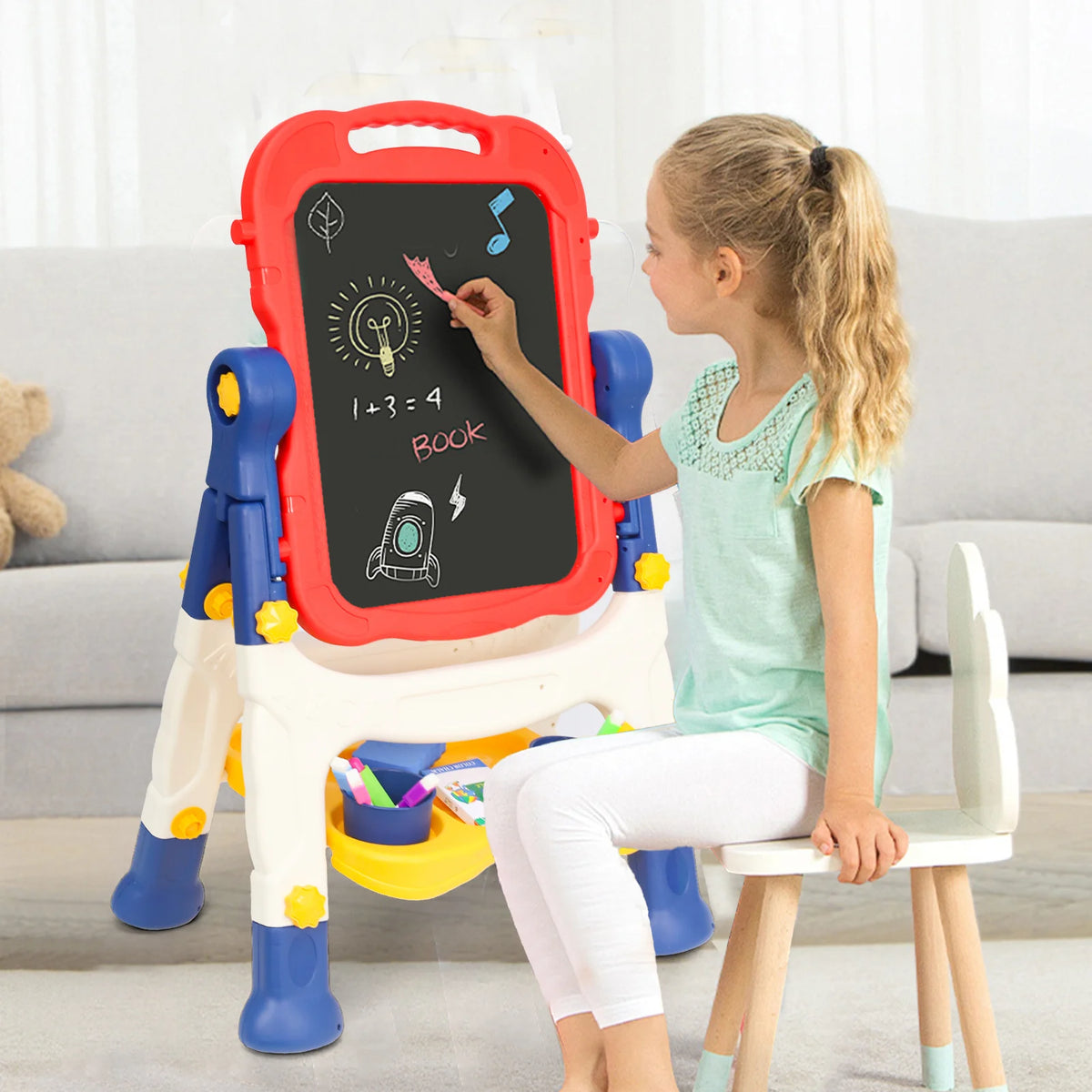 Kids' Art Easel, Adjustable Standing Rotatable Double-Sided Easel with Painting Additions for Youngsters Boys And Girls Age 3+ Years Old, Standing Art Easel, Ideal Birthday/Christmas/New Year Gifts for Kids