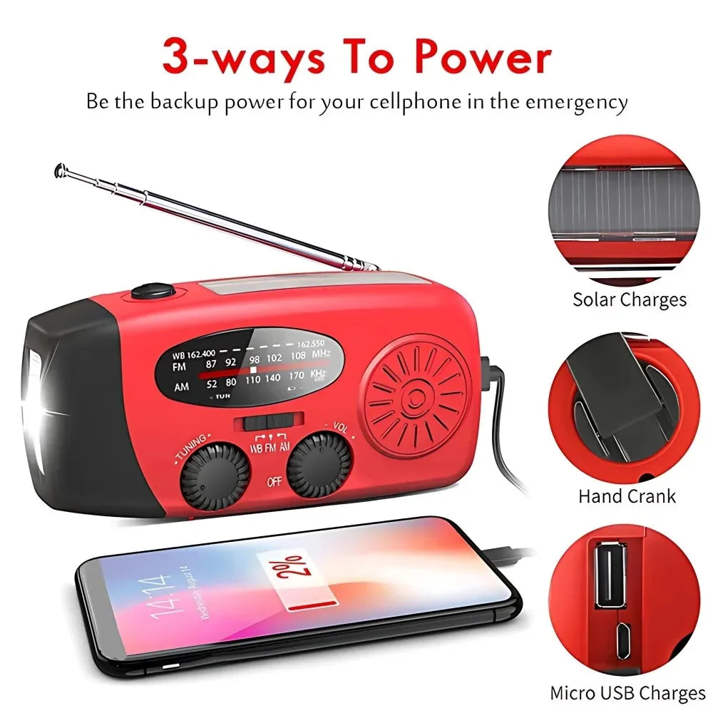 Solar Hand Crank Emergency Weather Radio With Power Bank