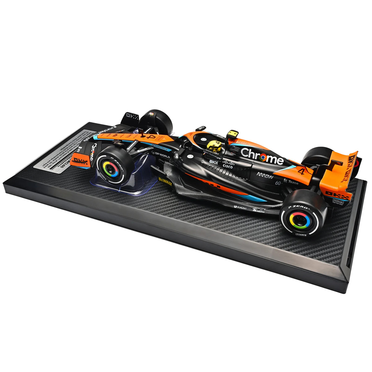 1:24 Scale McLaren MCL60 Diecast Alloy Model, 2023 Australian GP #4 Racing Car with Steering Wheels Base Collectible Display Gift