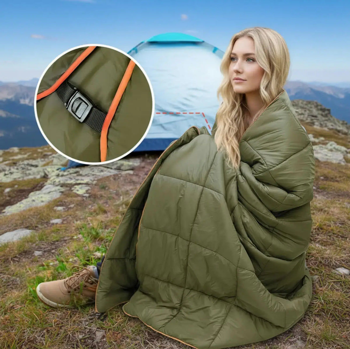 Lightweight Down Alternative Puffy Camping Blanket For Travel And Outdoors