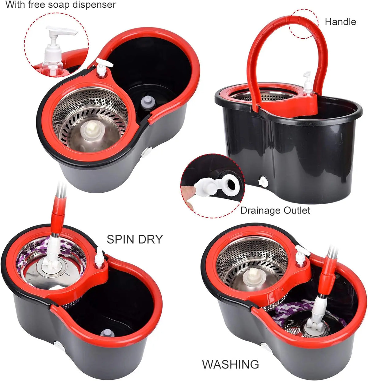 360 Degree Spin Mop Bucket Set With Microfiber Wring System
