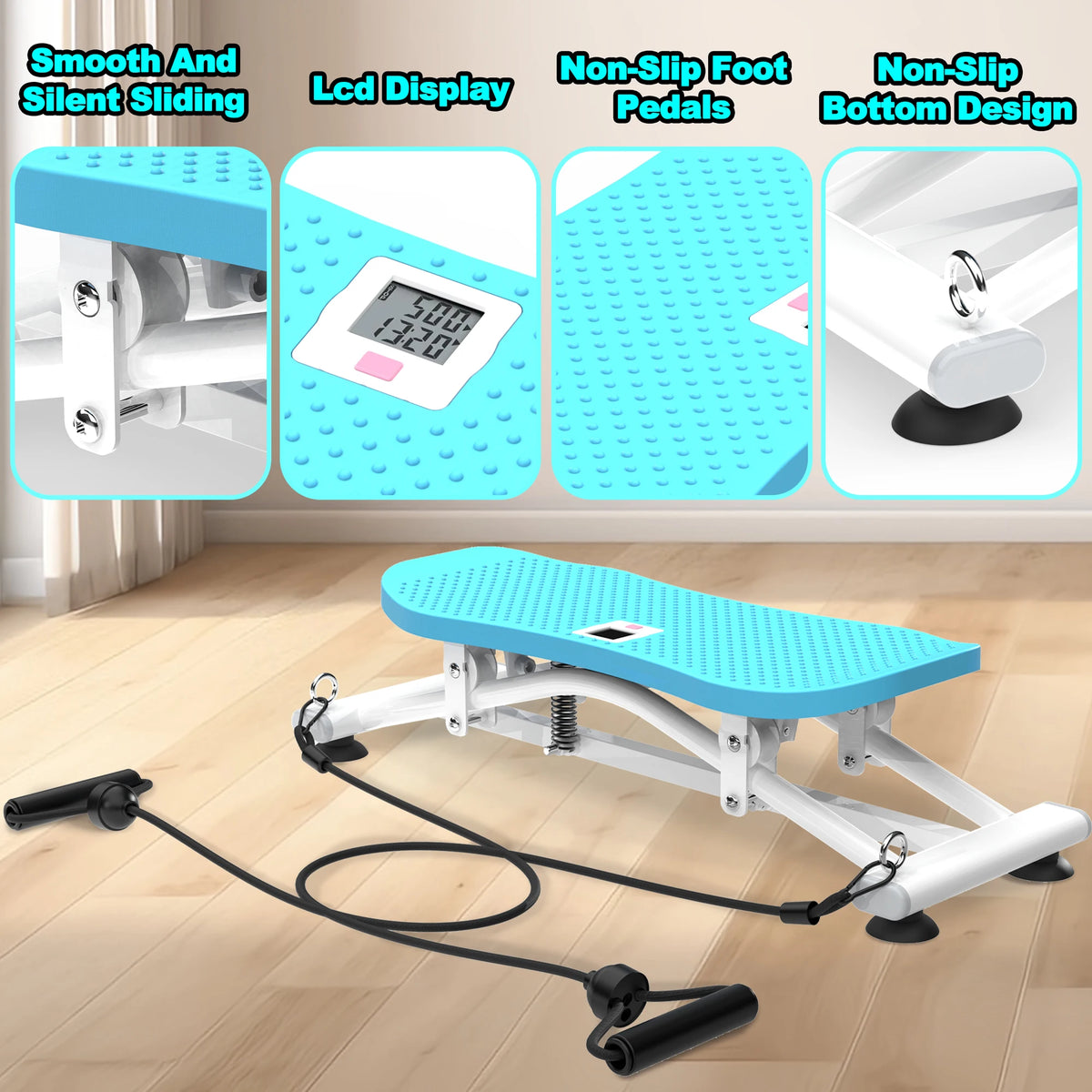 Sliding Ski Simulator Machine for Home Gym, Indoor Skiing Fitness Equipment with Resistance Bands, Full Body Cardio Workout Trainer for Core & Legs, Non-Slip Base, 300LBS Capacity