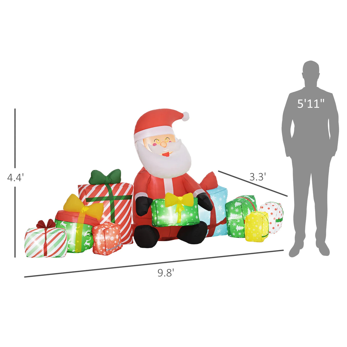 Christmas Inflatable Santa Claus Decoration With Gift Boxes And Lights