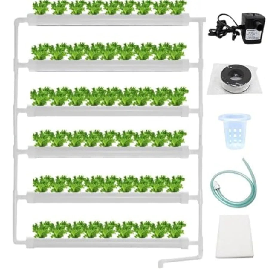 Hydroponics growing system for indoor gardening, ABS plastic, white, 54-hole wall-mounted design with water pump, nest basket a
