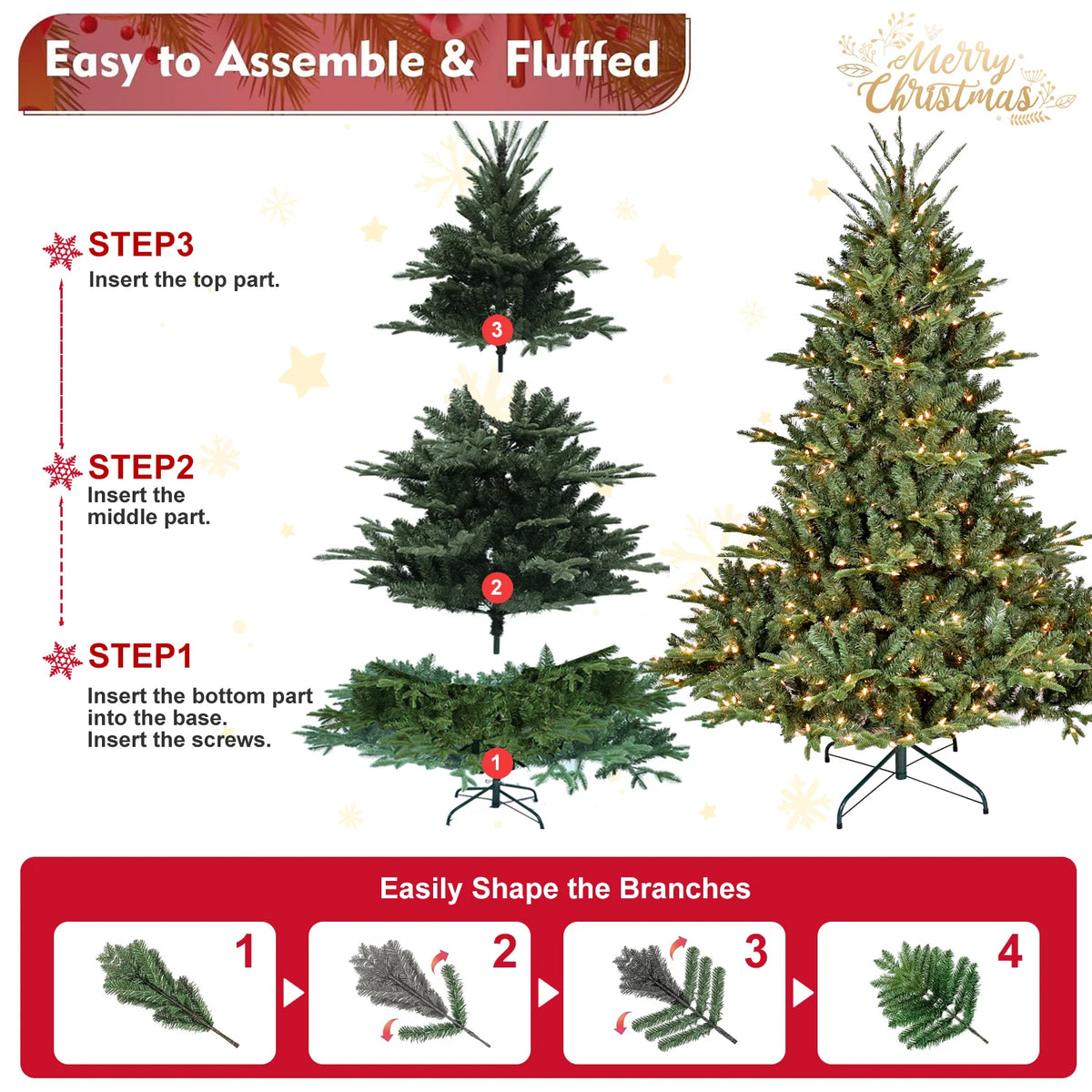 Pre-Lit Hinged Full Artificial Christmas Tree UL Certified Lights