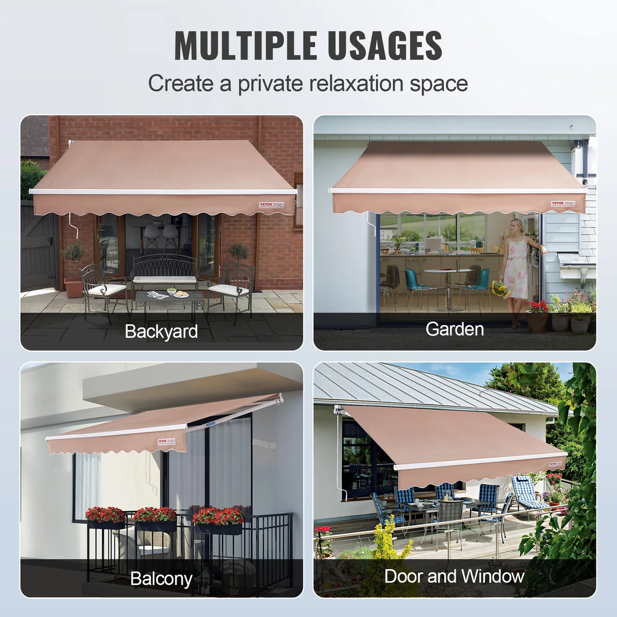 SucceBuy Manual Retractable Patio Awning Sun Shade Shelter