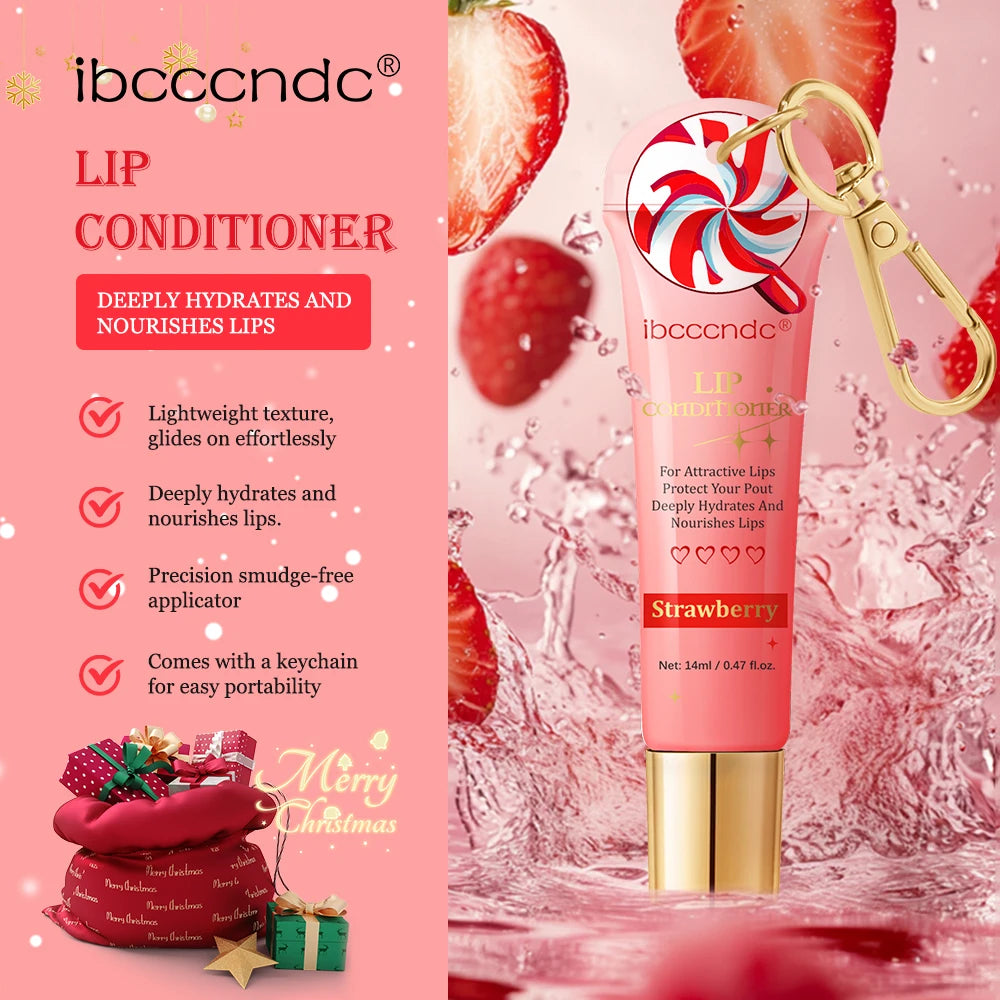 Strawberry Christmas Lip Combo Lip Conditioner Shiny Lip Oil with Keychain Hydrating Long Lasting Moisturizing Lip Care Set