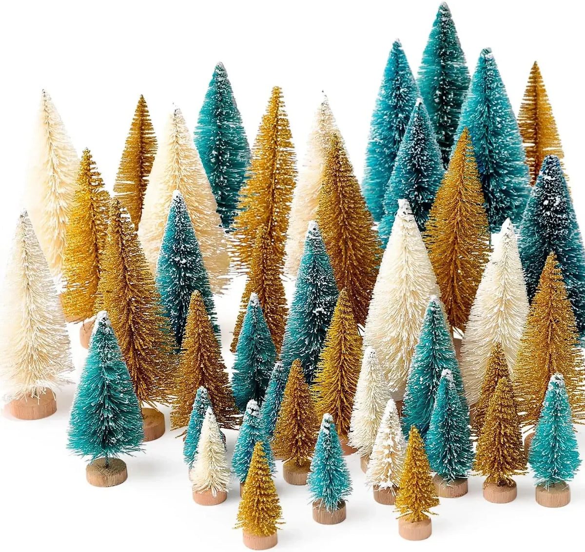 30pcs Mini Christmas Trees Artificial Christmas Tree Bottle Brush Trees with Wooden Base for Christmas Decor Party Home Table Craft Decorations (Silver,Green)