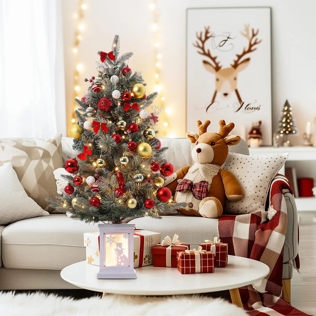 Battery Powered Artificial Christmas Tree With Led Lights And Timer