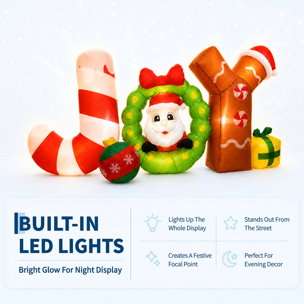 6ft Giant Lighted Christmas Inflatable JOY Sign Outdoor Decoration Waterproof Polyester Taffeta Blow Up Yard Prop Holiday Party Lawn Festival Display Winter Garden Xmas Ornament Large Exterior Event Landscape Home Outside New