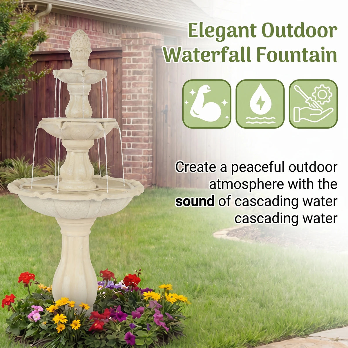 Solar Powered 3 Tier Outdoor Water Fountain With Pineapple Finial