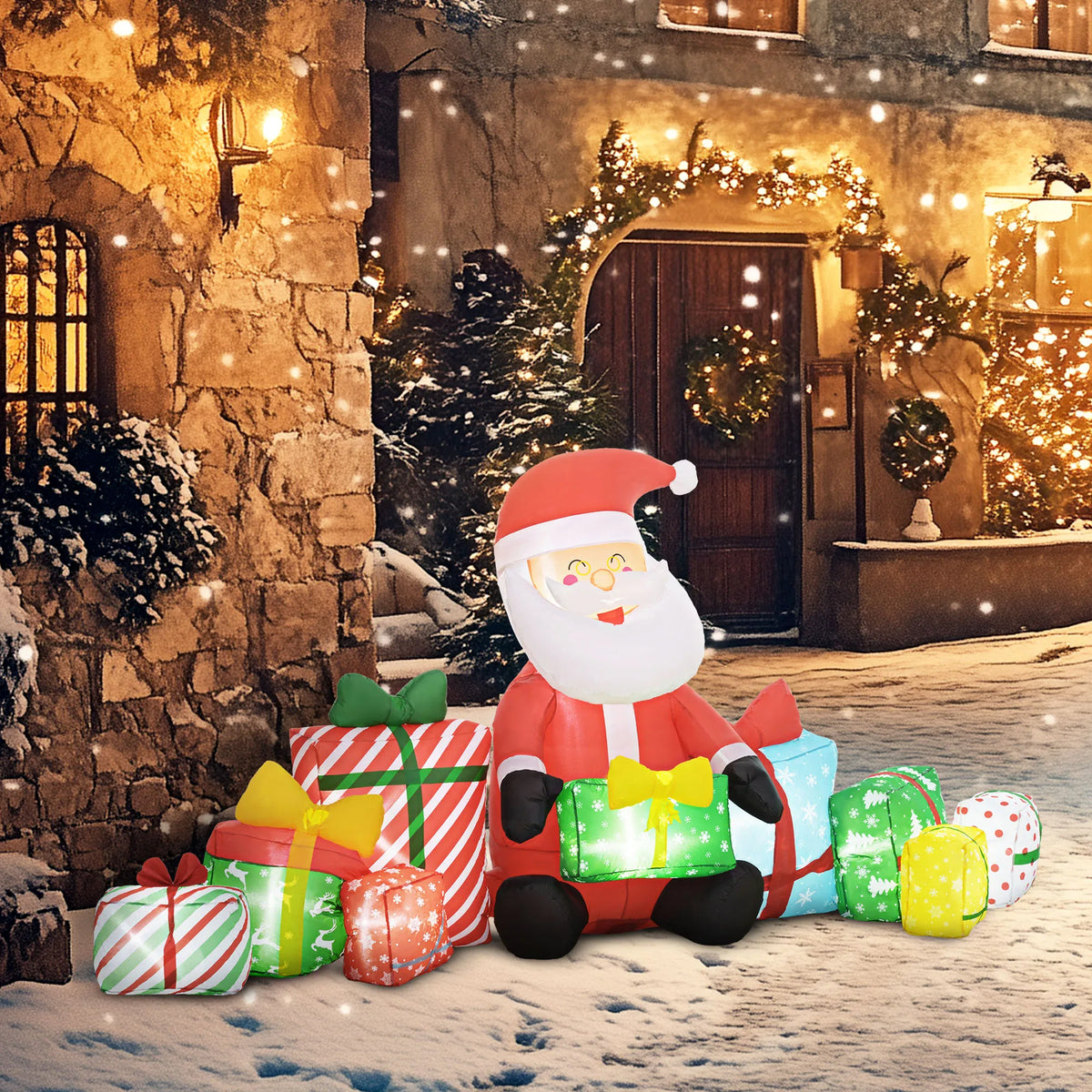 Christmas Inflatable Santa Claus Decoration With Gift Boxes And Lights