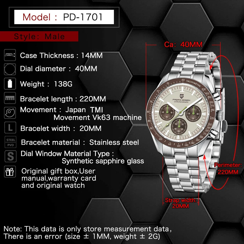 Pagani Design Men Sports Chronograph Quartz Watch With Sapphire Crystal
