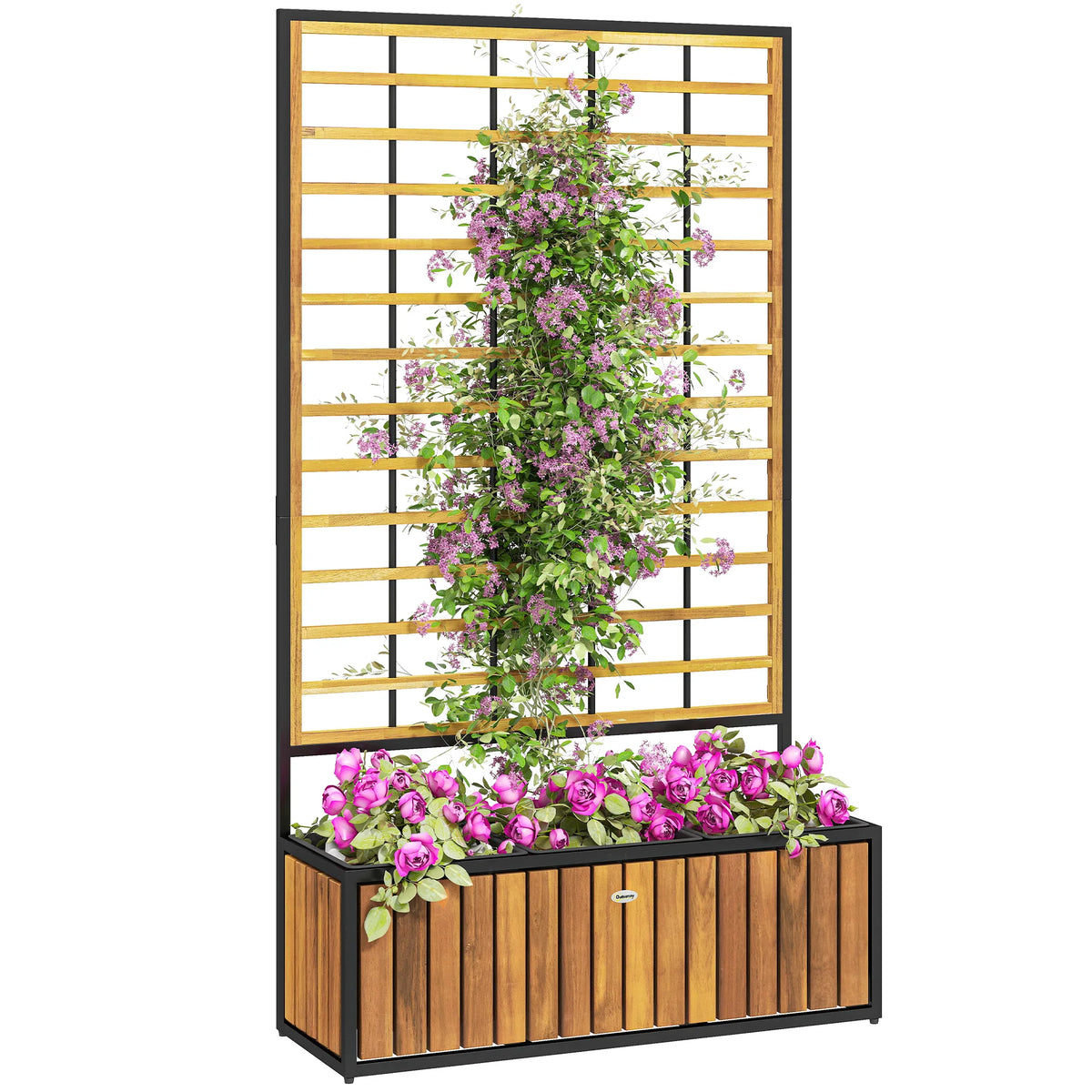 Raised Garden Bed, Planter Box with Trellis, Removable Pots, Teak