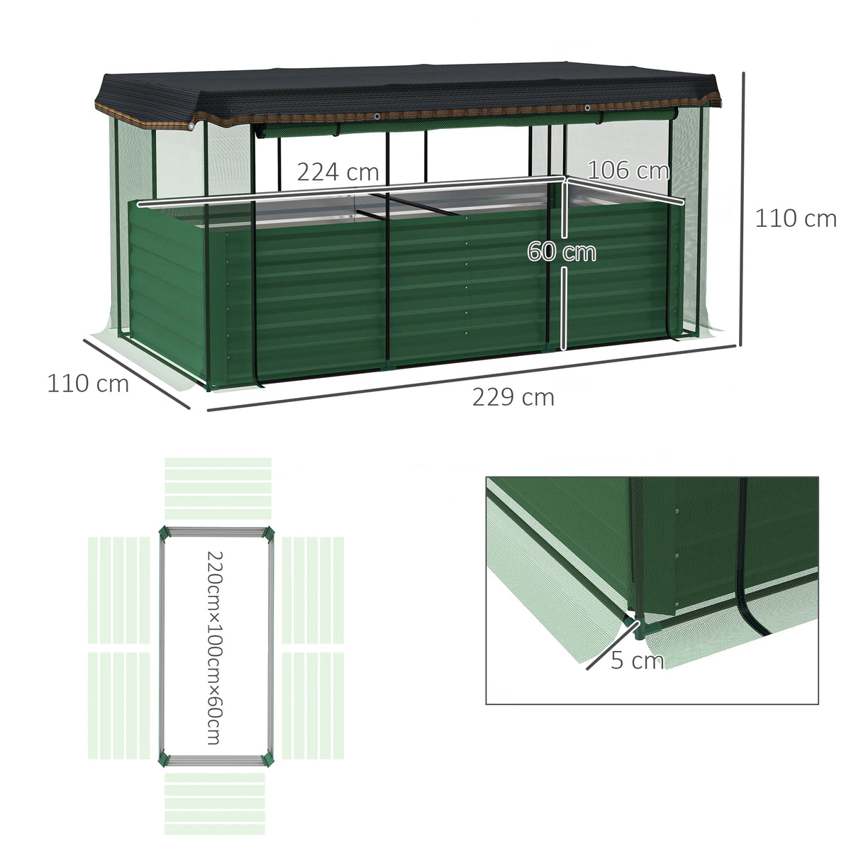 Galvanized Raised Garden Bed with Crop Cage & Shade Cloth, Green