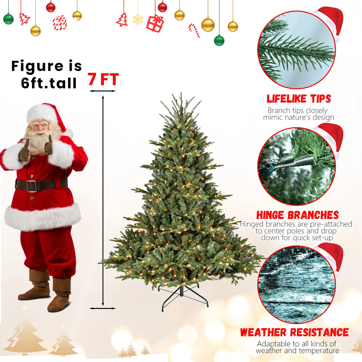 Pre-Lit Hinged Full Artificial Christmas Tree UL Certified Lights