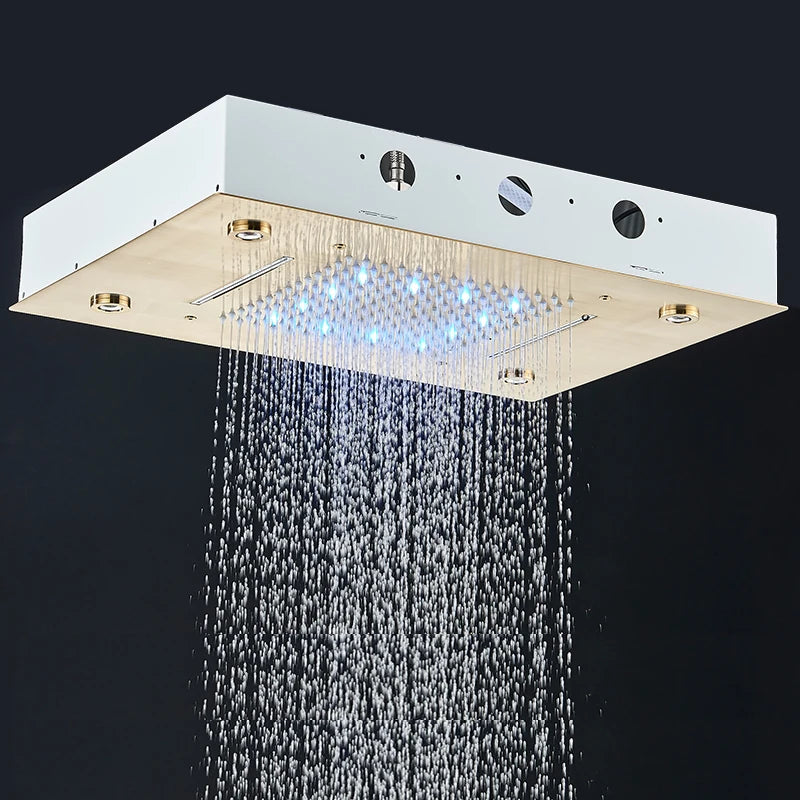 Rozin LED Shower Head 304SUS Ceiling Mounted Hidden Concealed Shower Heads Large Size Rain and Waterfall for Bathroom Shower