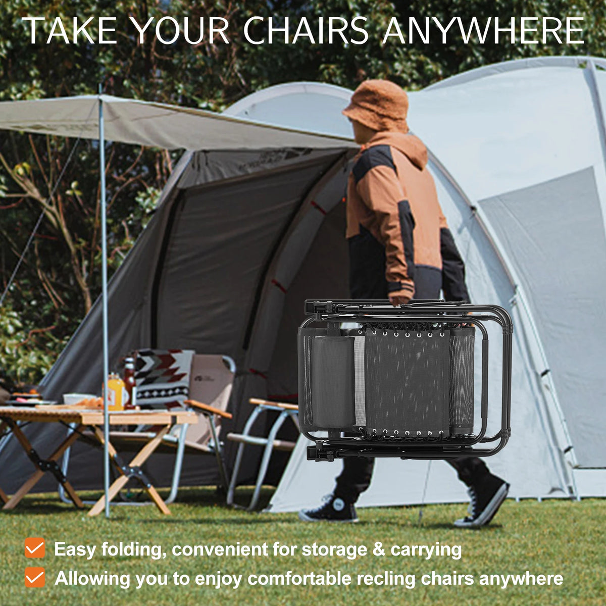 JHK Zero Gravity Portable Recliner Lounge Chair With Cup Holder