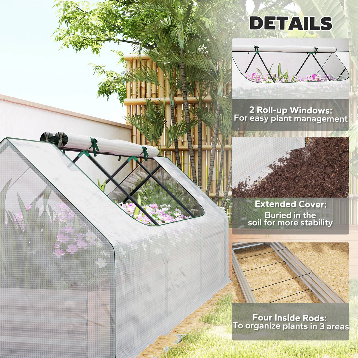 8.6 x 3 x 1ft Raised Garden Bed with Mini Greenhouse, White