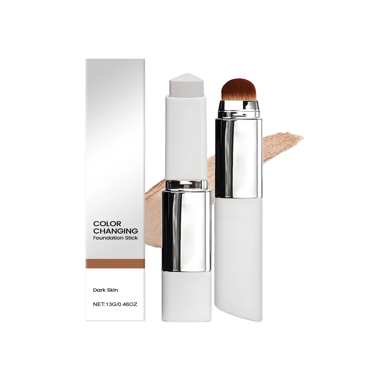 Color Changing Foundation Stick Waterproof Sweatproof Lightening Full Coverage Concealer 2 in 1 Stick Foundation Makeup Brushes