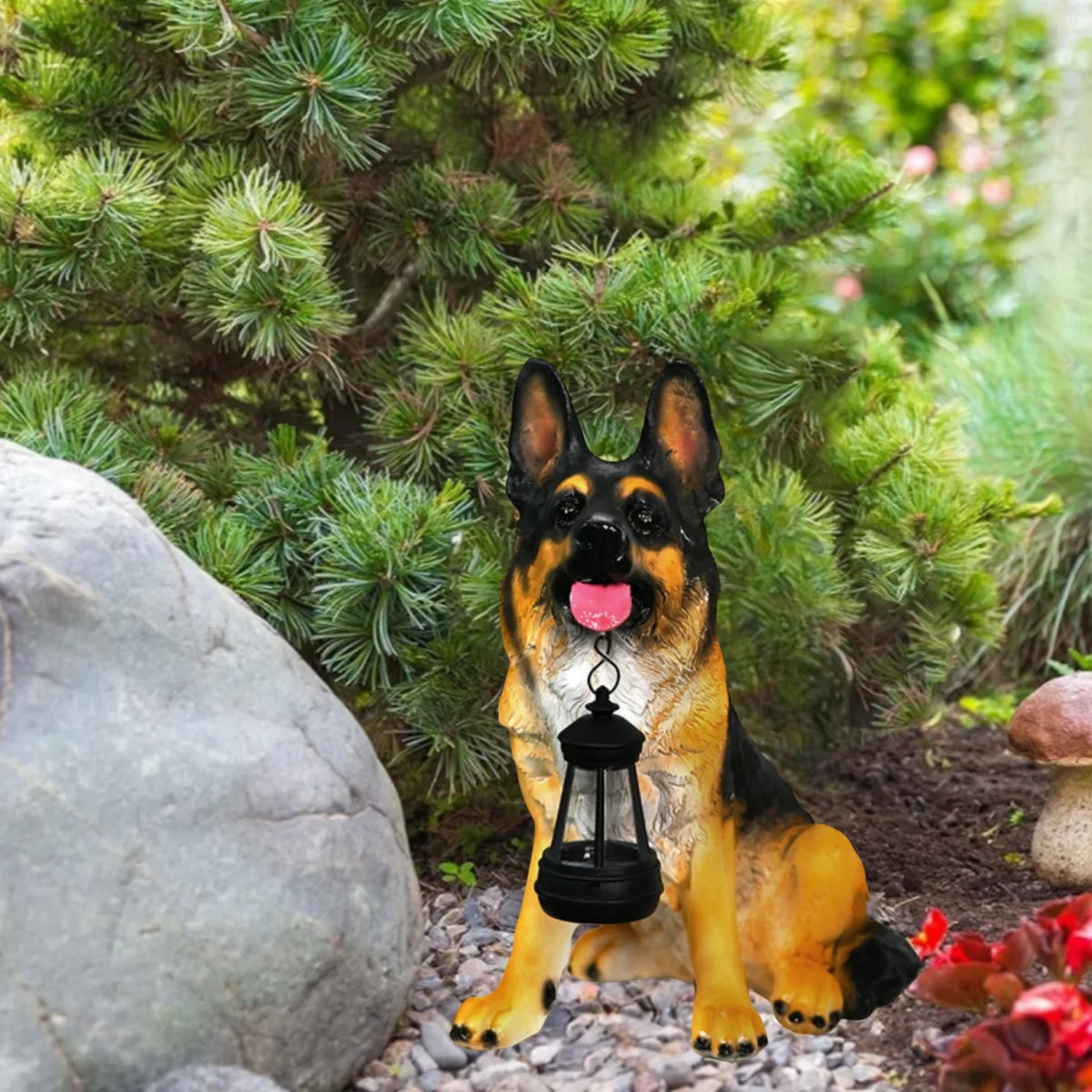 Outdoor Garden Solar Statue Light, Garden Solar Powered Shepherd Dog Labrador Retriever Statue Light, Resin Solar Powered Statue Decoration of German Shepherd Dog Labrador Retriever with Lantern, for Yard Patio Lawn Balcony H